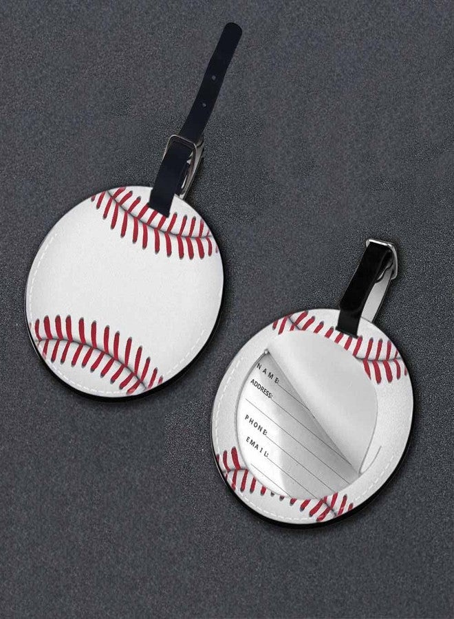 TKS MITLAN 1 Pack Baseball PU Leather Travel Cruise Luggage Tag Sport Softball Hobby Baggage Bag Backpack Instrument with Privacy Flap Name ID Label for Women Men Girls Suitcase(Round) - Image 3